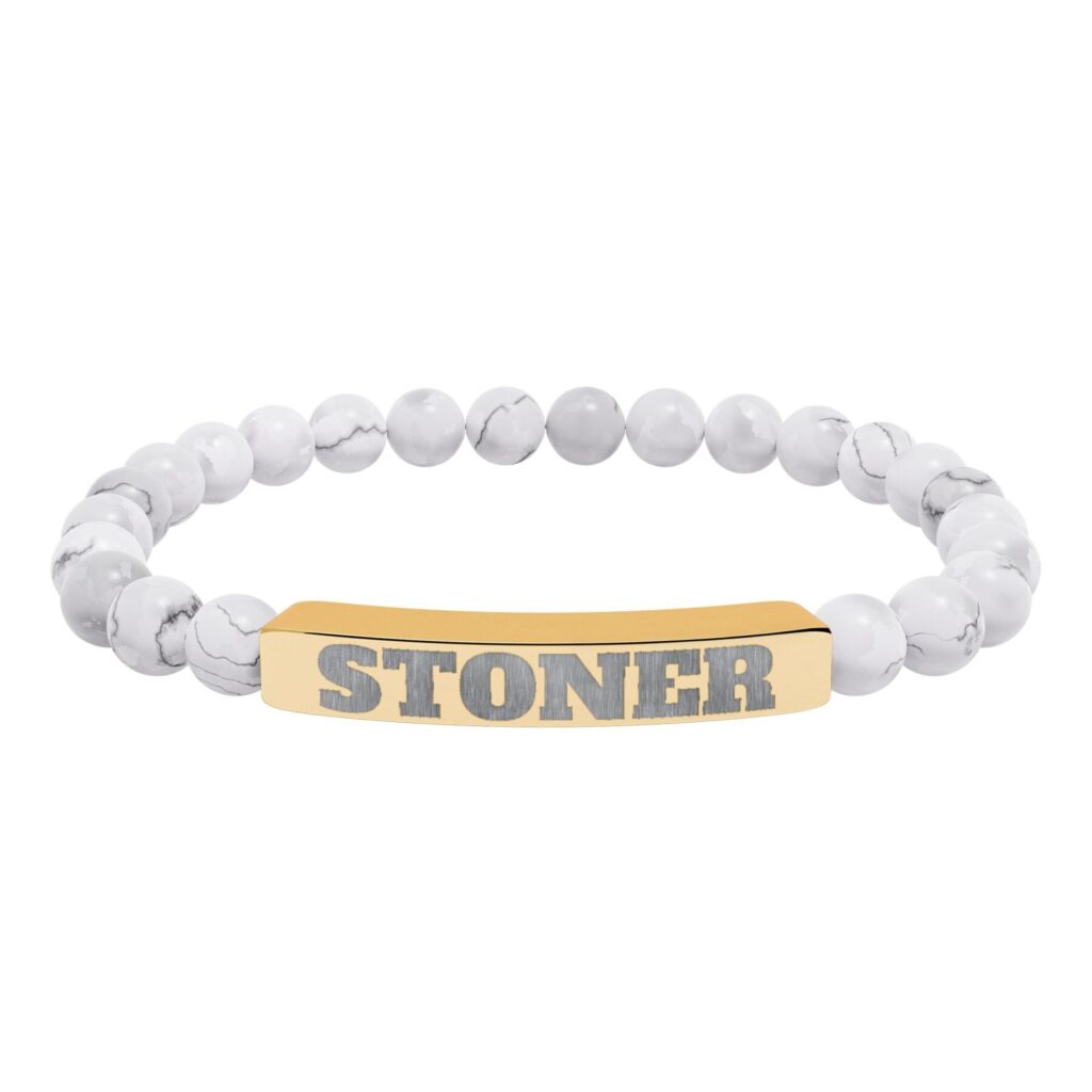 engraved 'stoner' natural stone stretch bracelet — beaded bar bracelet