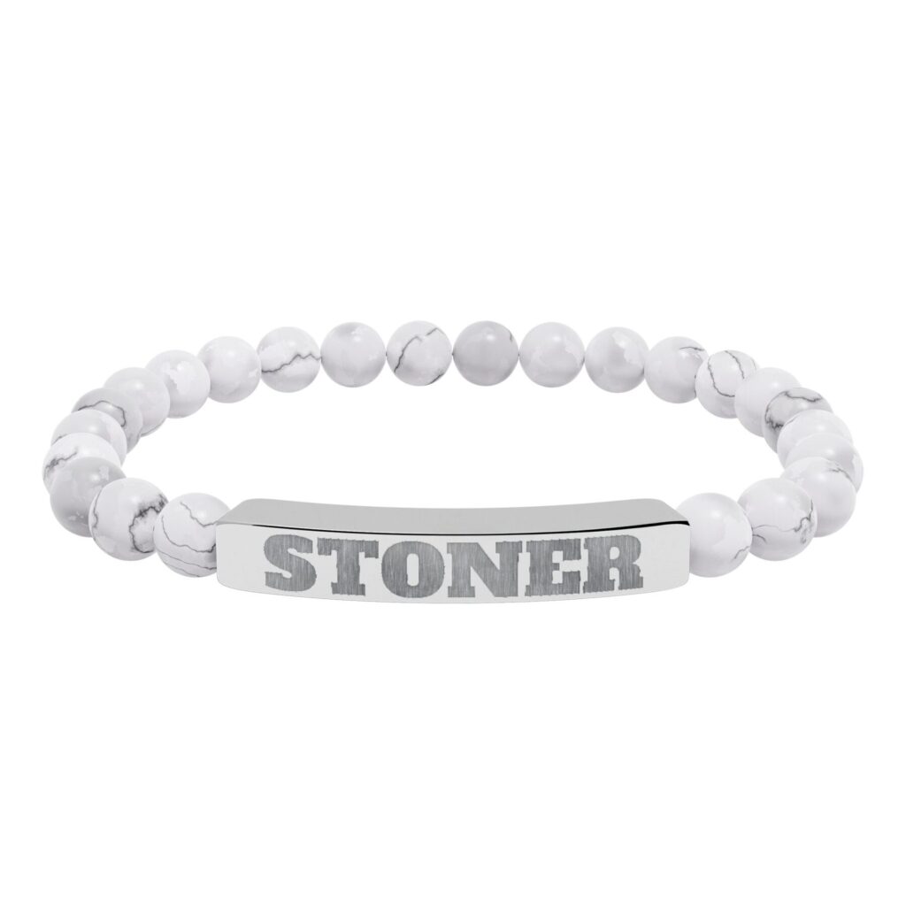 engraved 'stoner' natural stone stretch bracelet — beaded bar bracelet
