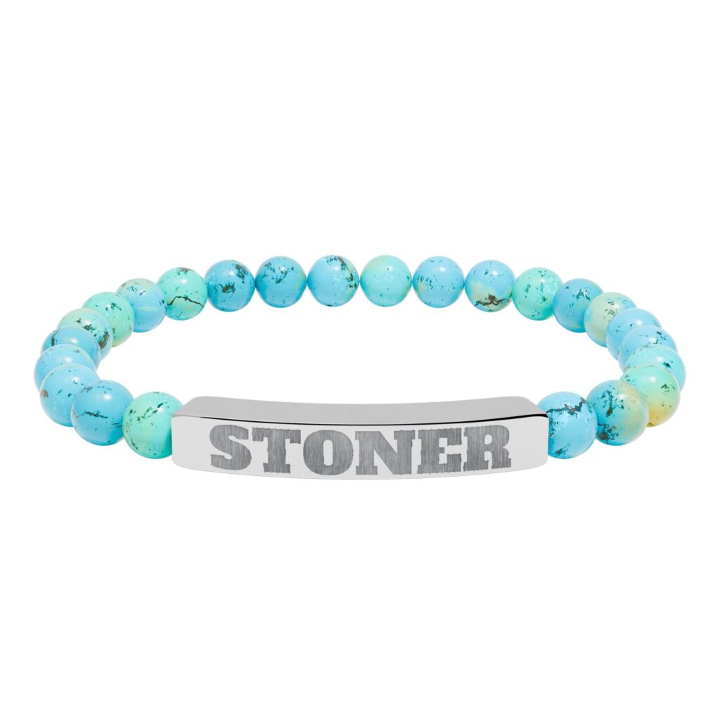 engraved 'stoner' natural stone stretch bracelet — beaded bar bracelet