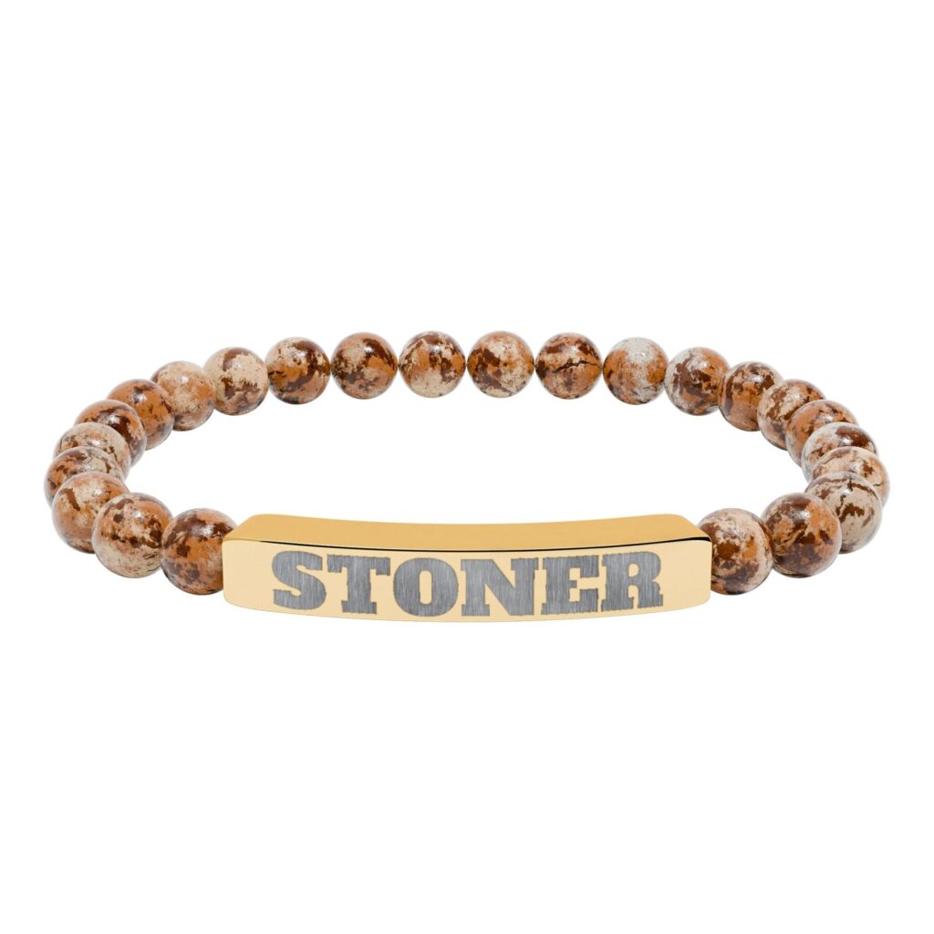 engraved 'stoner' natural stone stretch bracelet — beaded bar bracelet