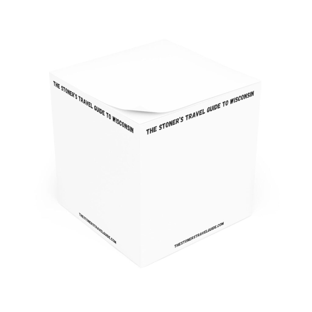 note cube — "the stoner's travel guide to wisconsin" sticky memo block