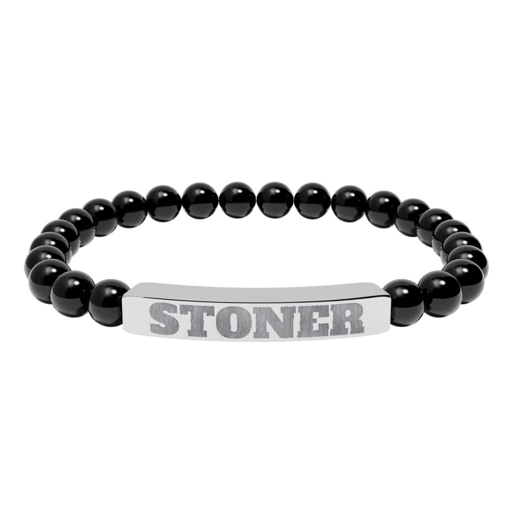 engraved 'stoner' natural stone stretch bracelet — beaded bar bracelet