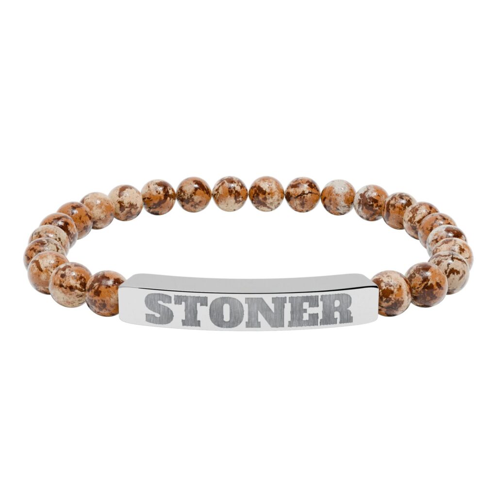 engraved 'stoner' natural stone stretch bracelet — beaded bar bracelet
