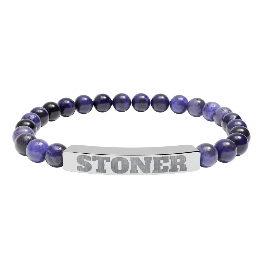 engraved 'stoner' natural stone stretch bracelet — beaded bar bracelet