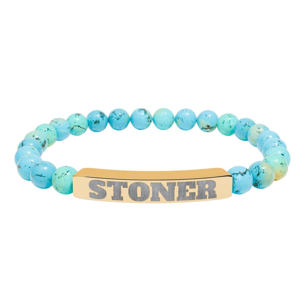 engraved 'stoner' natural stone stretch bracelet — beaded bar bracelet