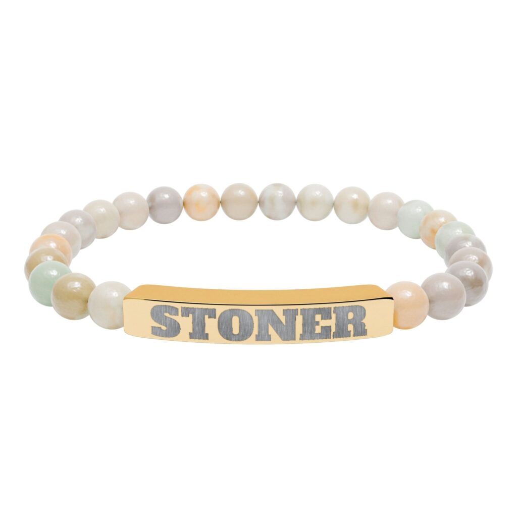 engraved 'stoner' natural stone stretch bracelet — beaded bar bracelet