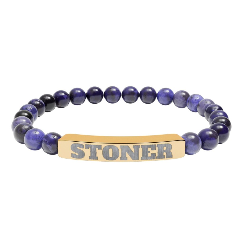 engraved 'stoner' natural stone stretch bracelet — beaded bar bracelet