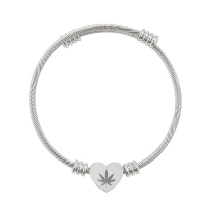 engravable heart cuff bracelet — heart charm with leaf engraving (silver or gold)