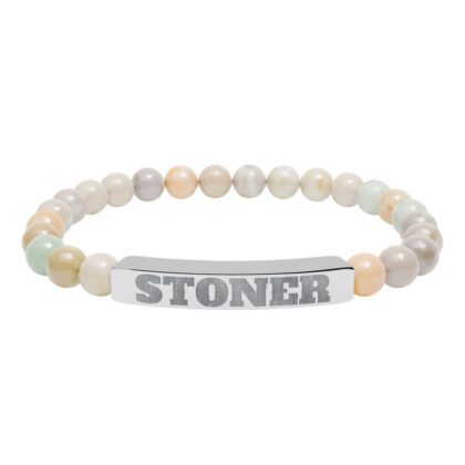 engraved 'stoner' natural stone stretch bracelet — beaded bar bracelet