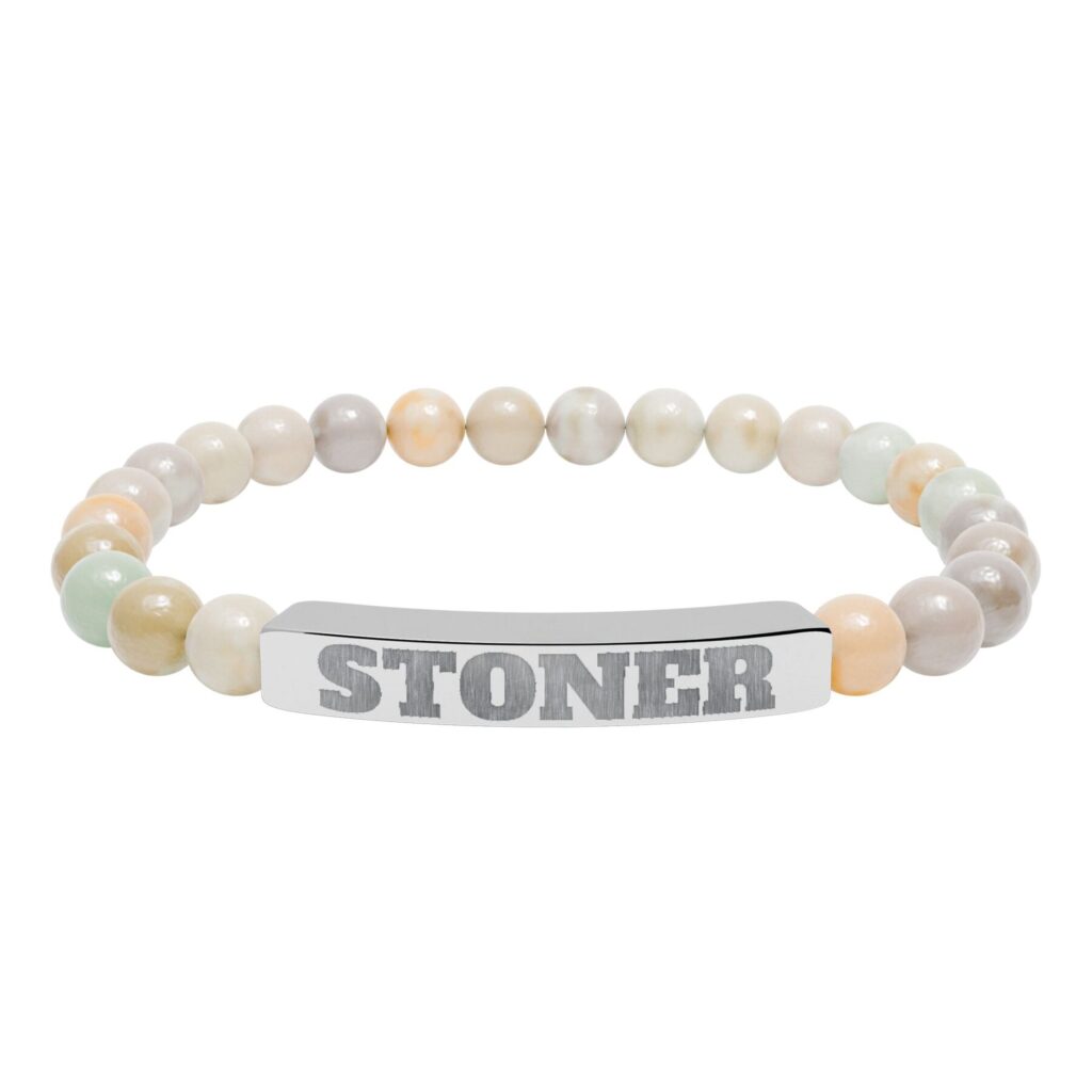 engraved 'stoner' natural stone stretch bracelet — beaded bar bracelet