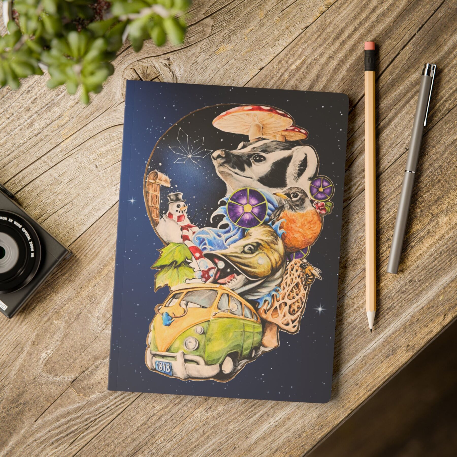 softcover journal — stoner’s travel guide to wisconsin companion notebook (psychedelic road trip art)