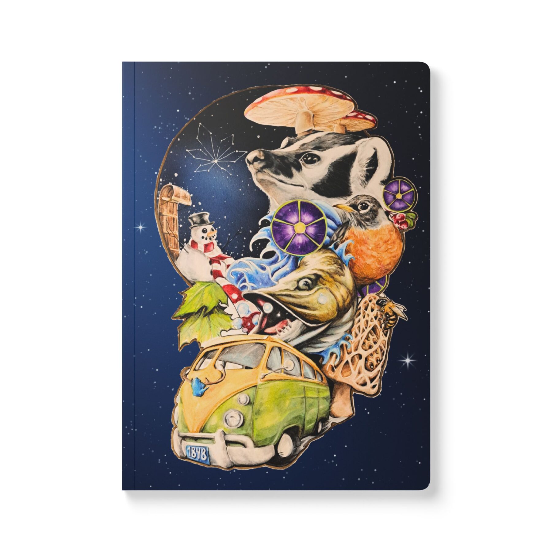 softcover journal — stoner’s travel guide to wisconsin companion notebook (psychedelic road trip art)