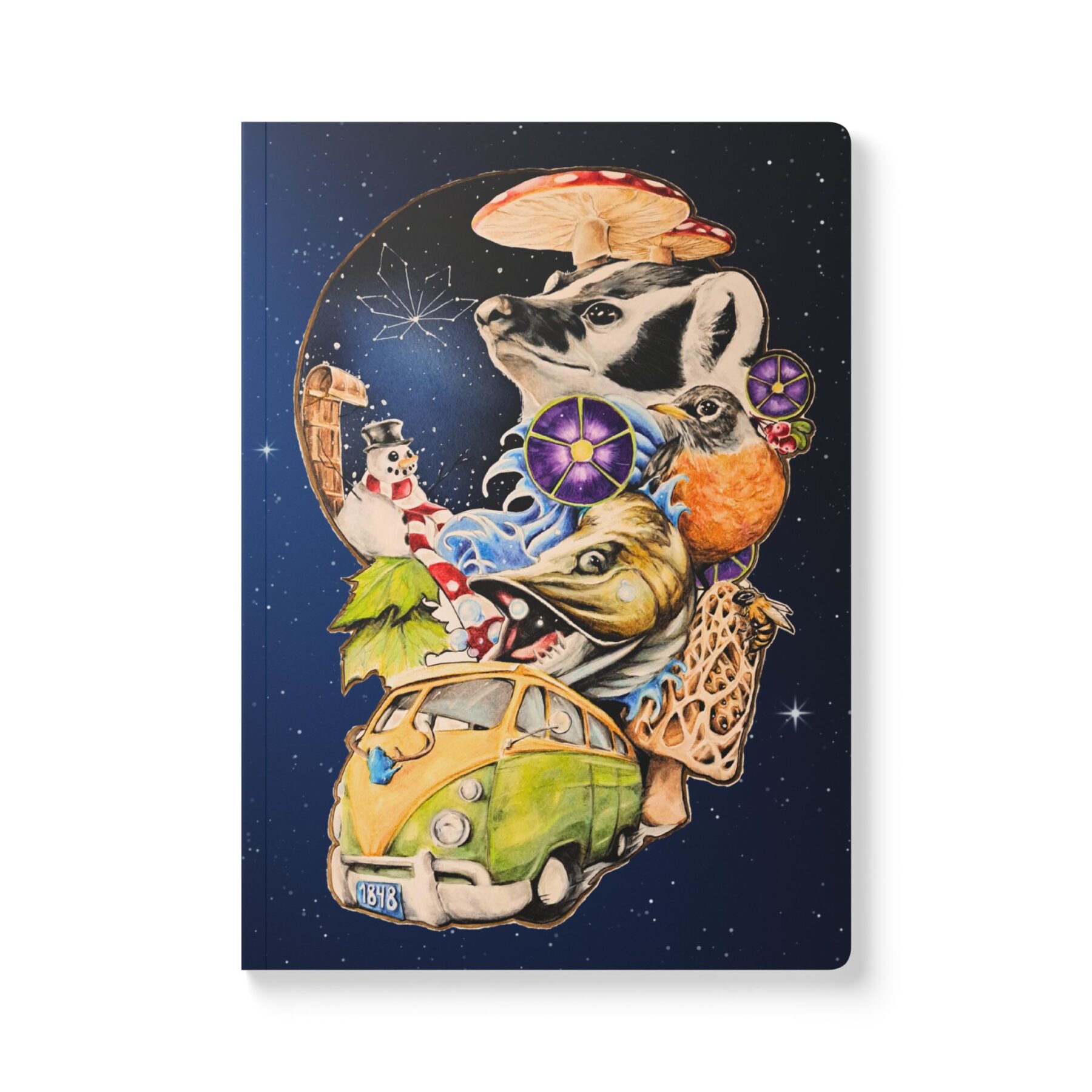 softcover journal — stoner’s travel guide to wisconsin companion notebook (psychedelic road trip art)