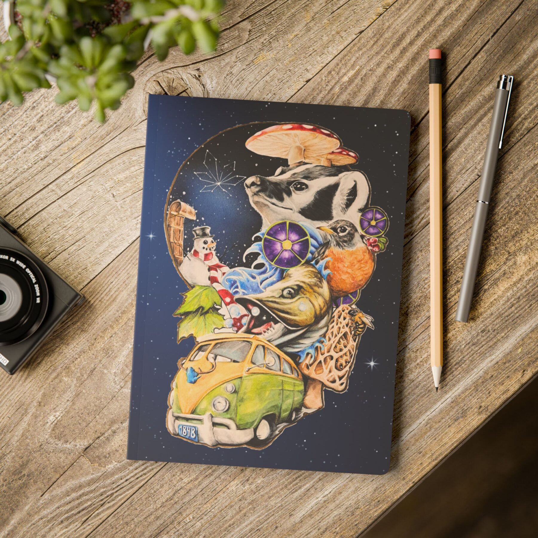 softcover journal — stoner’s travel guide to wisconsin companion notebook (psychedelic road trip art)