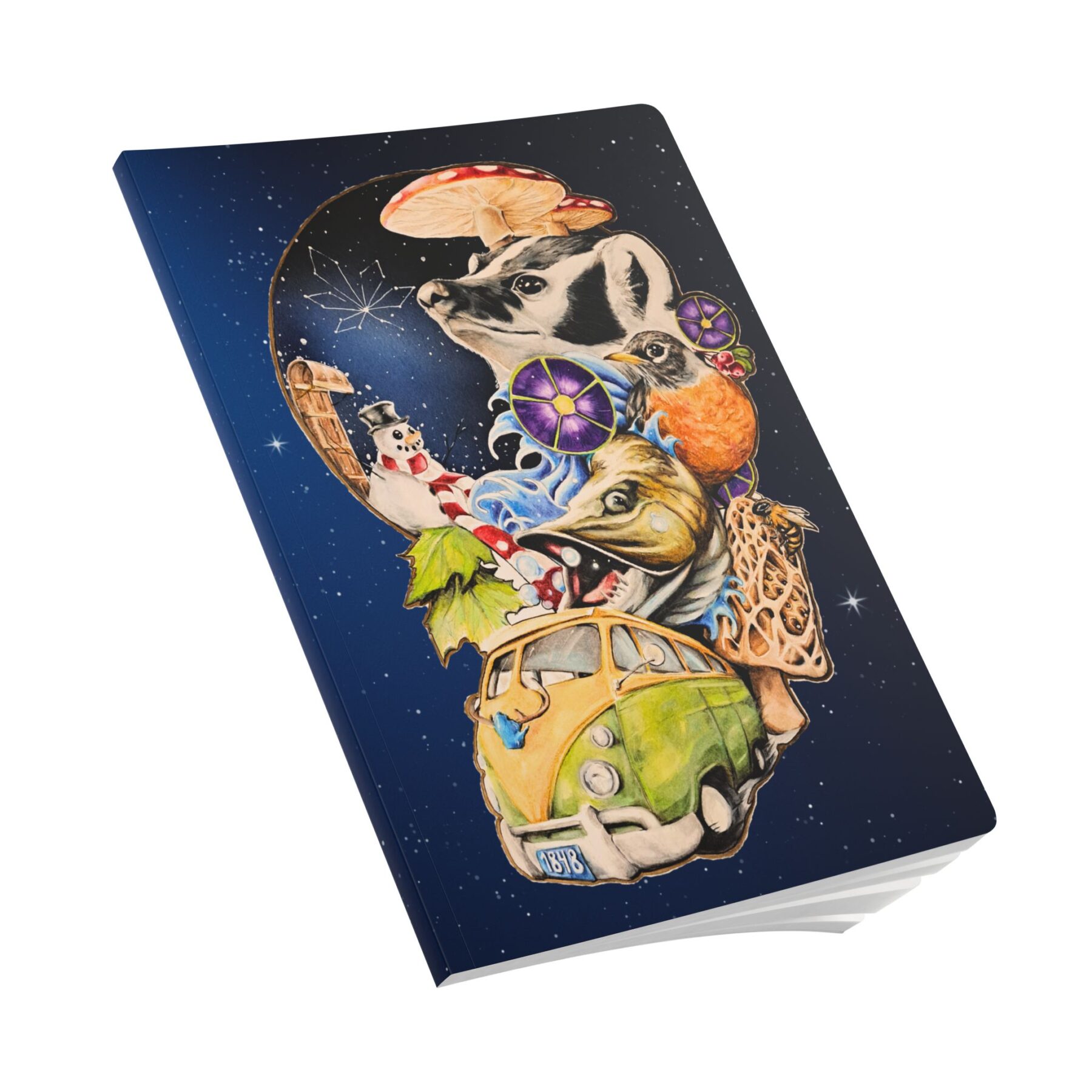 softcover journal — stoner’s travel guide to wisconsin companion notebook (psychedelic road trip art)