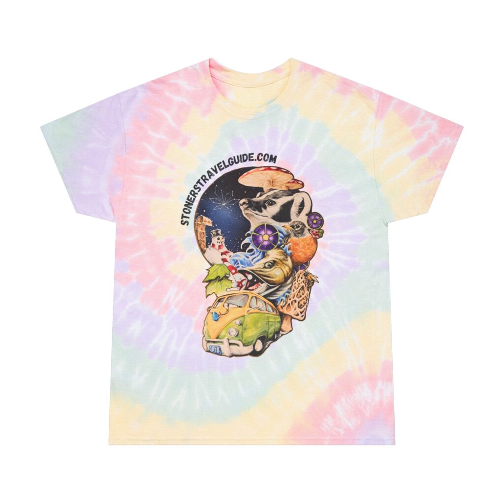 the stoner's travel guide to wisconsin tie dye tee, spiral