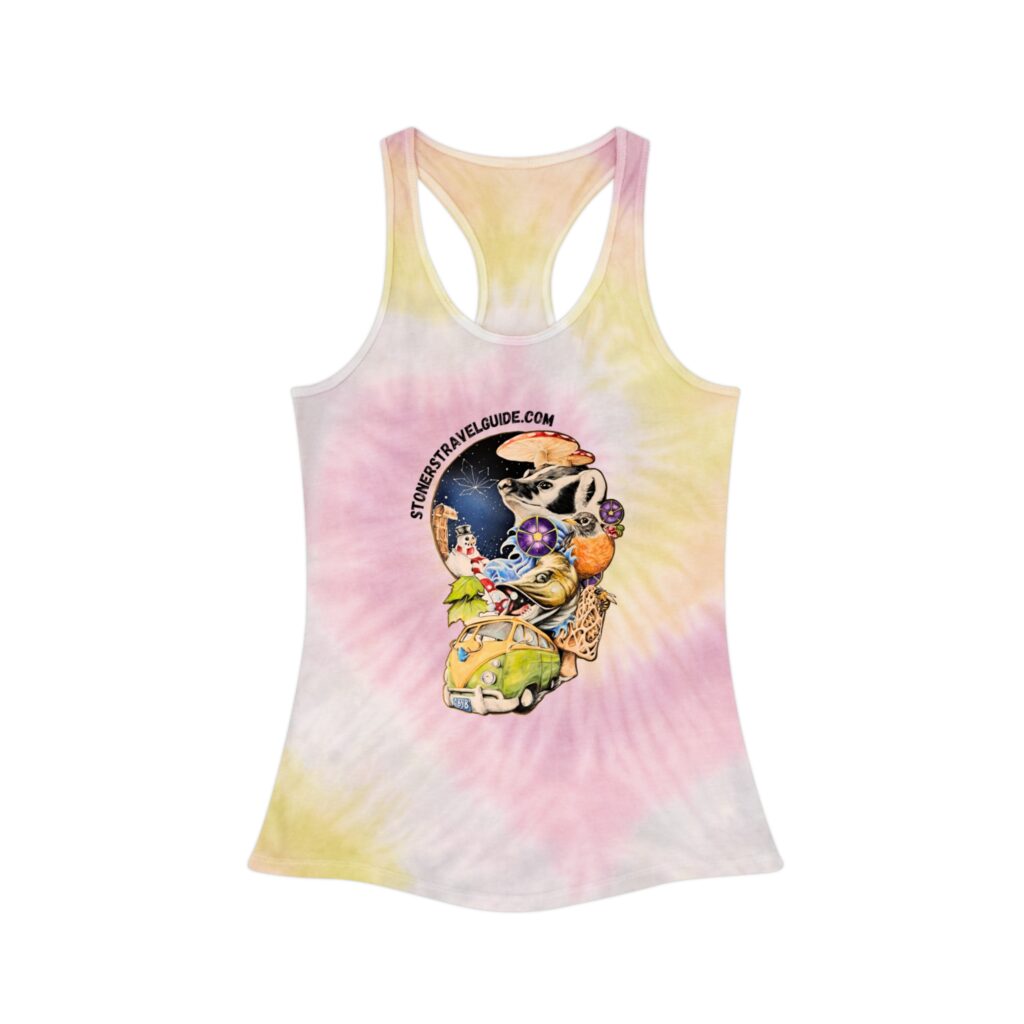 the stoner's travel guide to wisconsin tie dye racerback tank top
