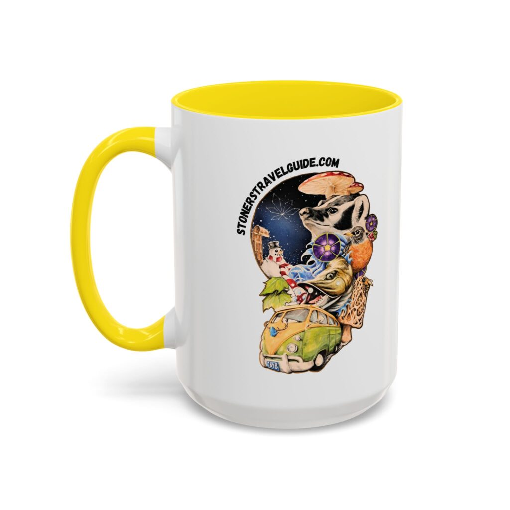 the stoner's travel guide to wisconsin accent coffee mug (11, 15oz)