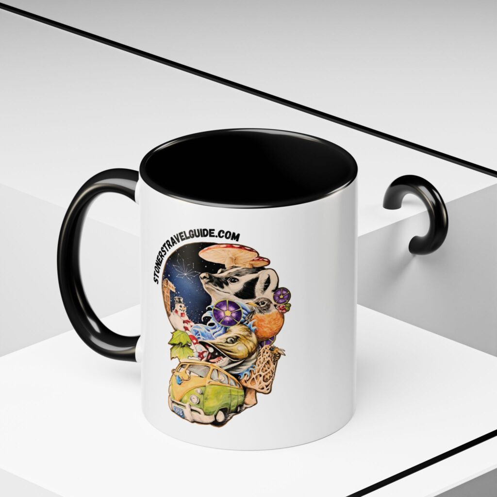 the stoner's travel guide to wisconsin accent coffee mug (11, 15oz)