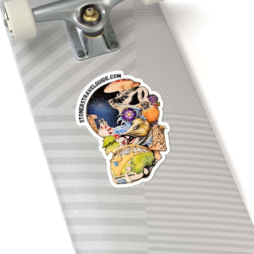 sticker: the stoner's travel guide to wisconsin book cover art by travis messa