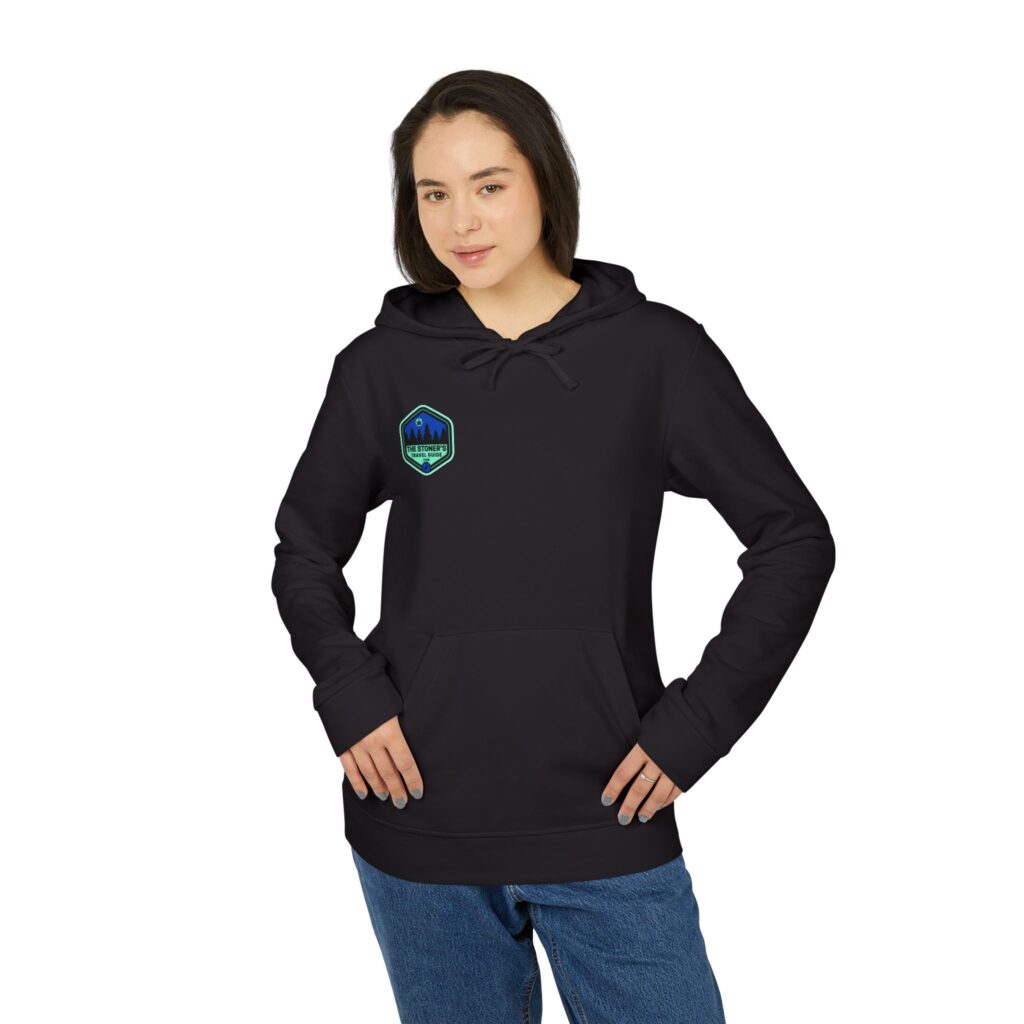 adidas unisex fleece hoodie featuring the stoner's travel guide to wisconsin cover art by travis messa