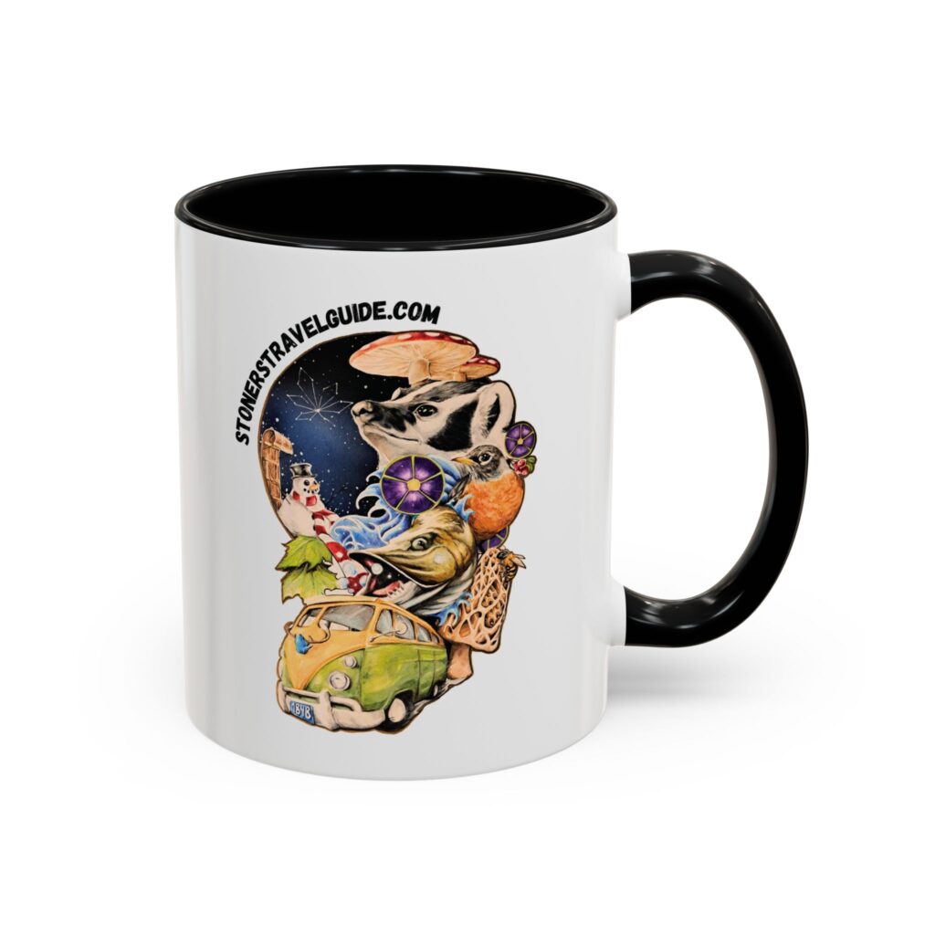 the stoner's travel guide to wisconsin accent coffee mug (11, 15oz)