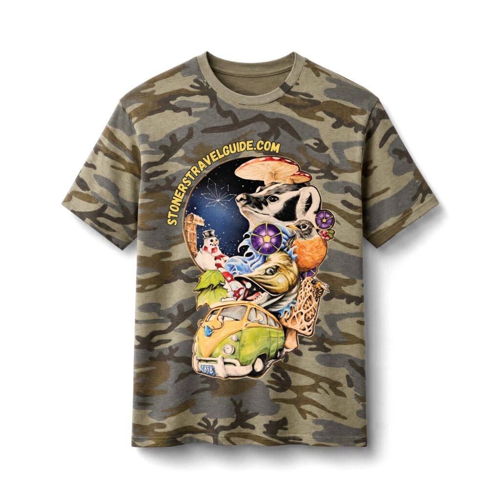 the stoner's travel guide to wisconsin core cotton camo tee