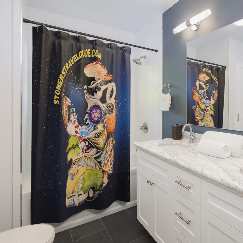 the stoner's travel guide to wisconsin shower curtain