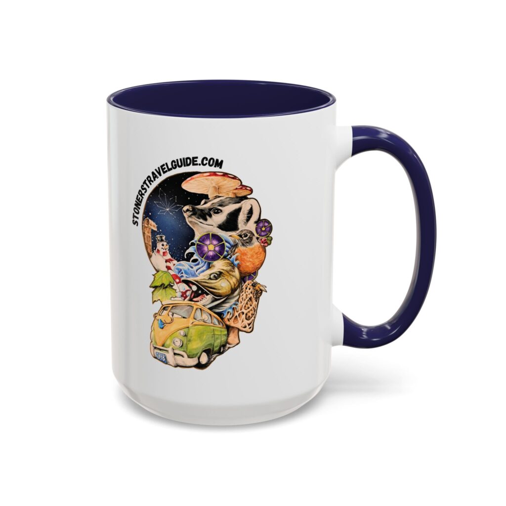 the stoner's travel guide to wisconsin accent coffee mug (11, 15oz)