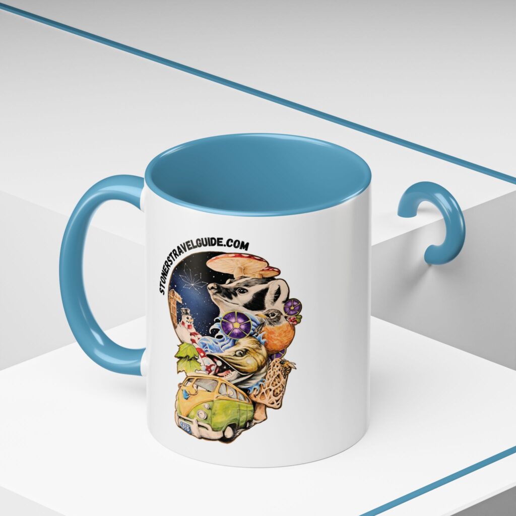 the stoner's travel guide to wisconsin accent coffee mug (11, 15oz)