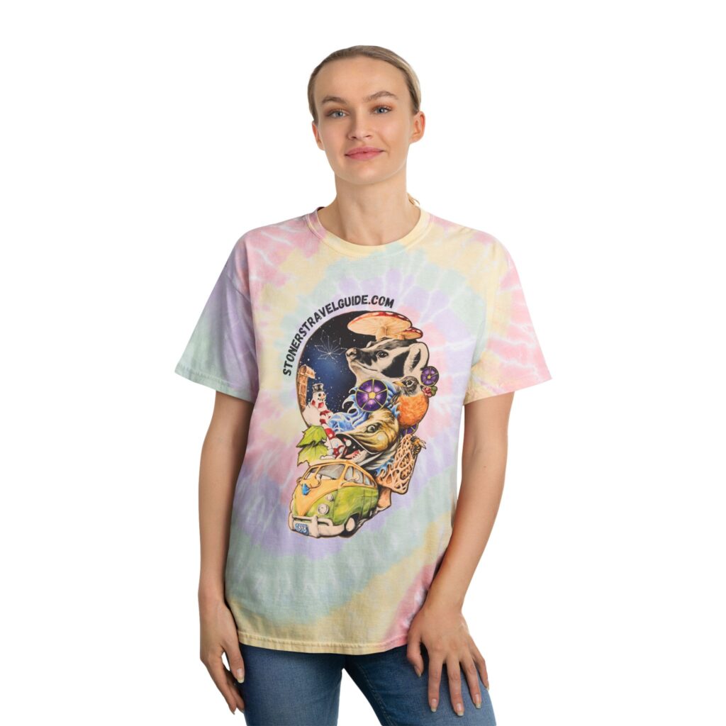 the stoner's travel guide to wisconsin tie dye tee, spiral