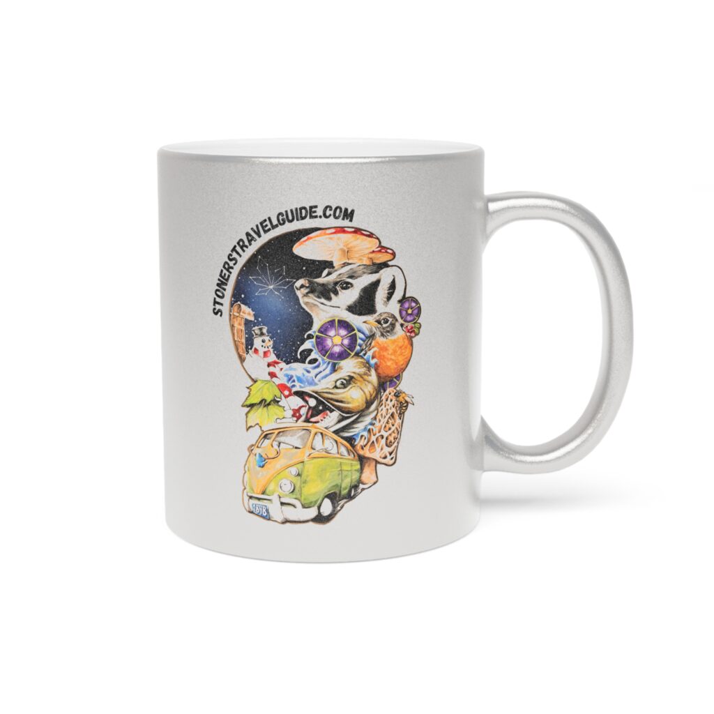 the stoner's travel guide to wisconsin metallic mug (silvergold)