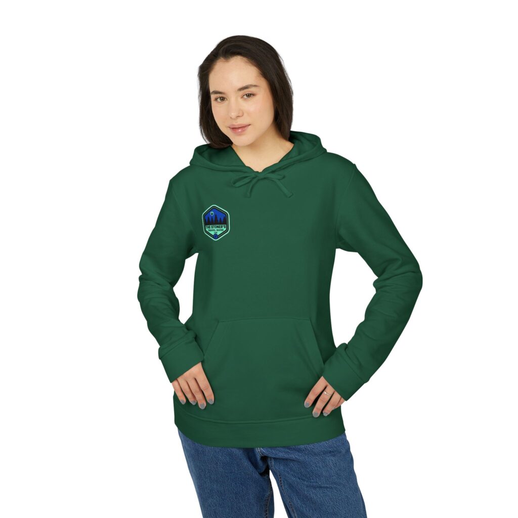 adidas unisex fleece hoodie featuring the stoner's travel guide to wisconsin cover art by travis messa