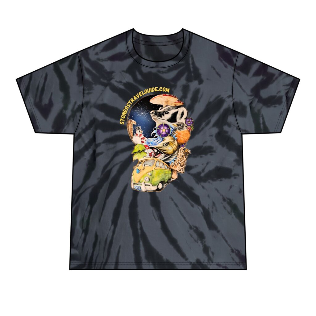 the stoners' travel guide to wisconsin men's tie dye tee dark colors