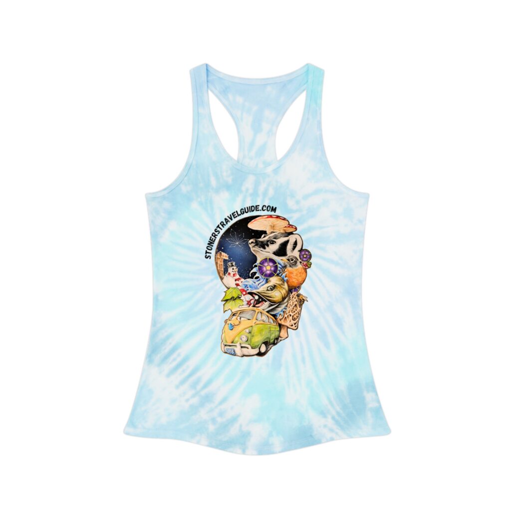 the stoner's travel guide to wisconsin tie dye racerback tank top