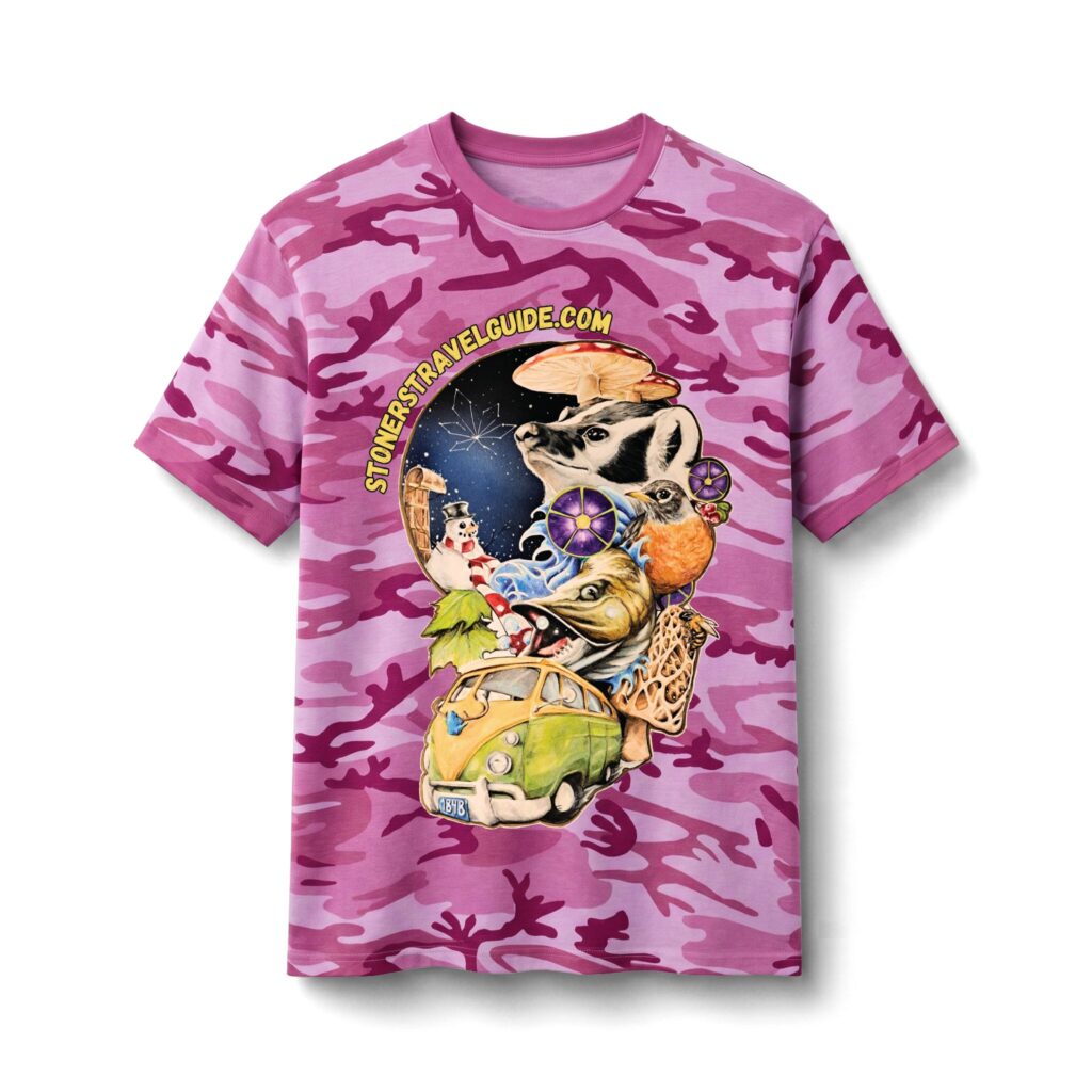 the stoner's travel guide to wisconsin core cotton camo tee