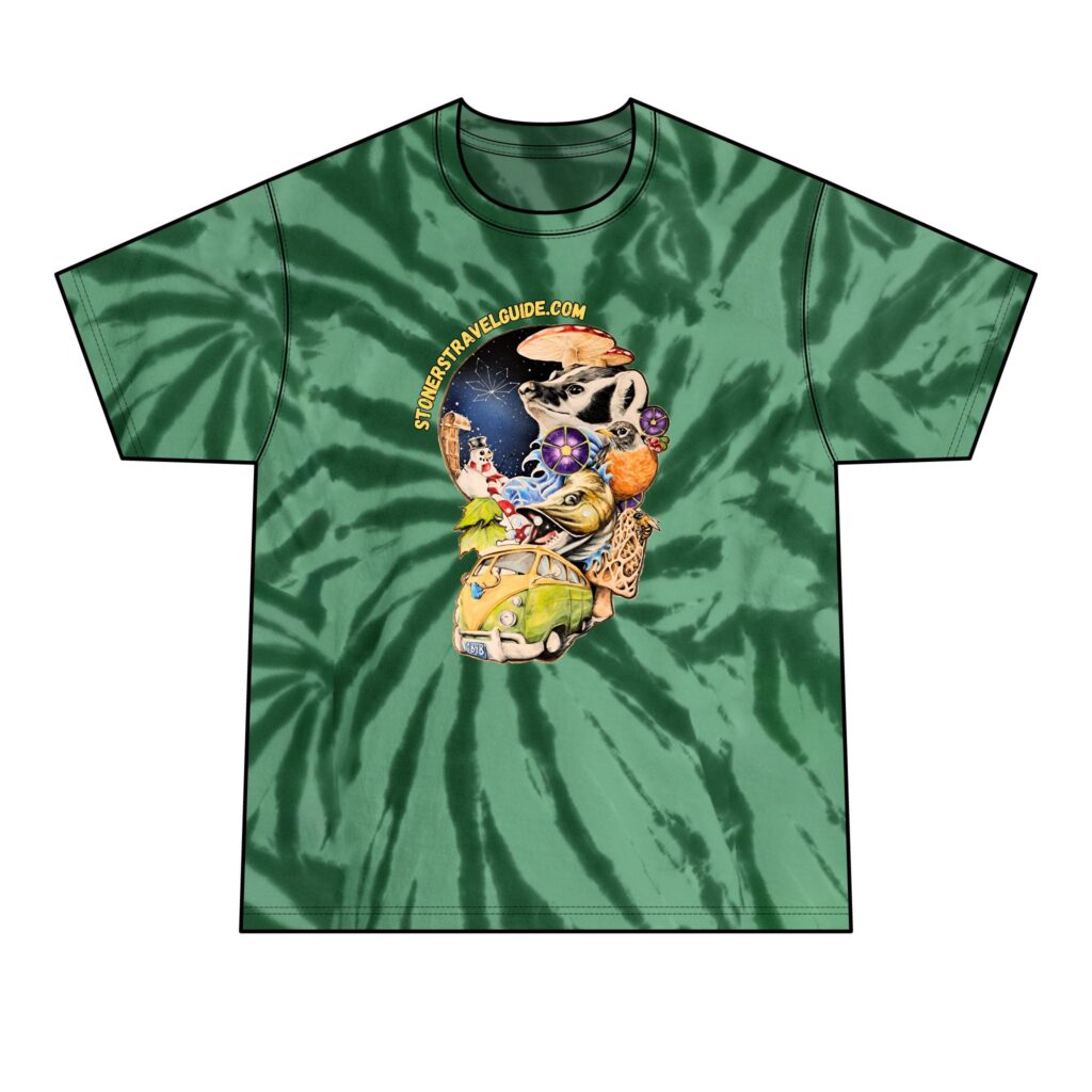 the stoners' travel guide to wisconsin men's tie dye tee dark colors