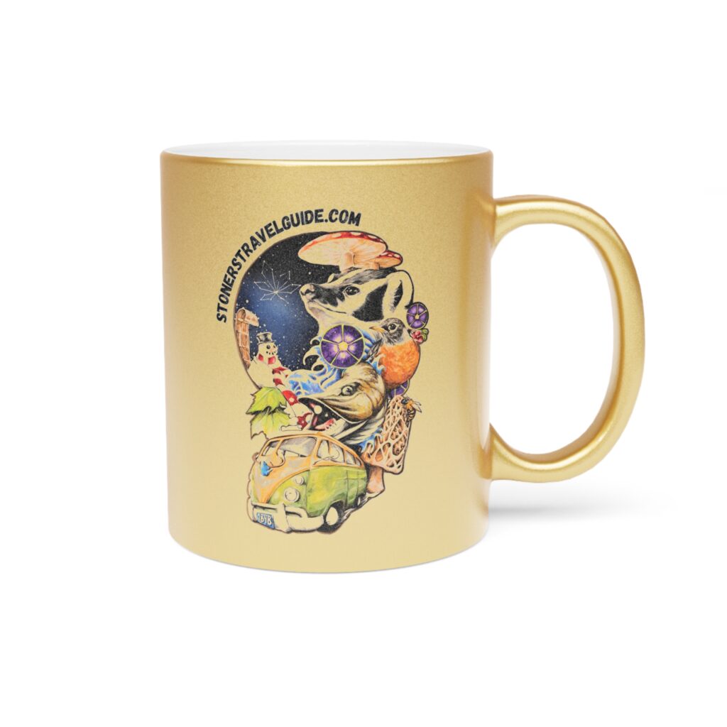 the stoner's travel guide to wisconsin metallic mug (silvergold)