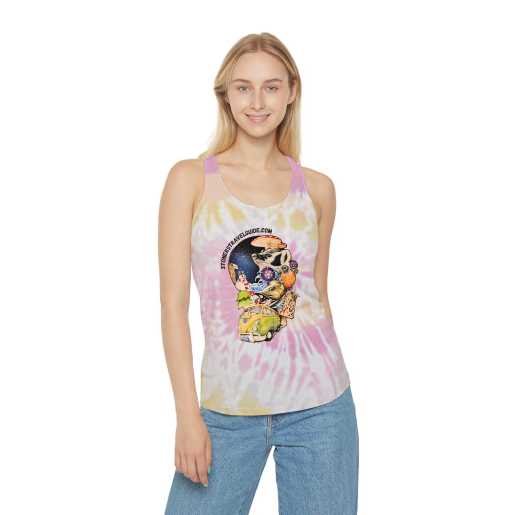 the stoner's travel guide to wisconsin tie dye racerback tank top