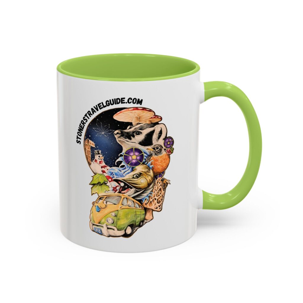 the stoner's travel guide to wisconsin accent coffee mug (11, 15oz)