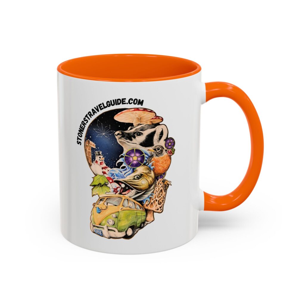 the stoner's travel guide to wisconsin accent coffee mug (11, 15oz)