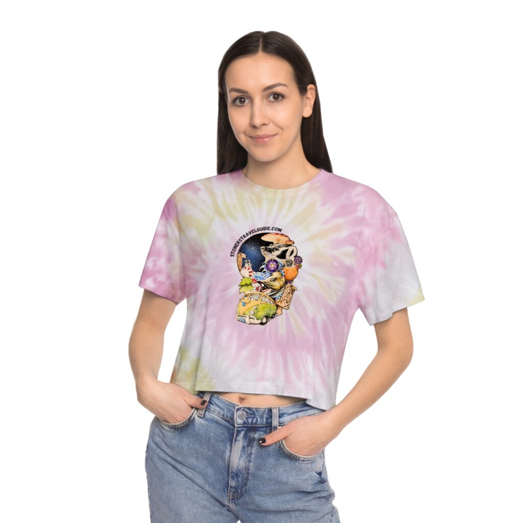 the stoner's travel guide to wisconsin women's tie dye crop tee