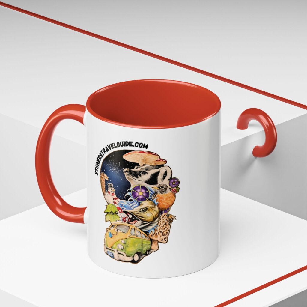 the stoner's travel guide to wisconsin accent coffee mug (11, 15oz)