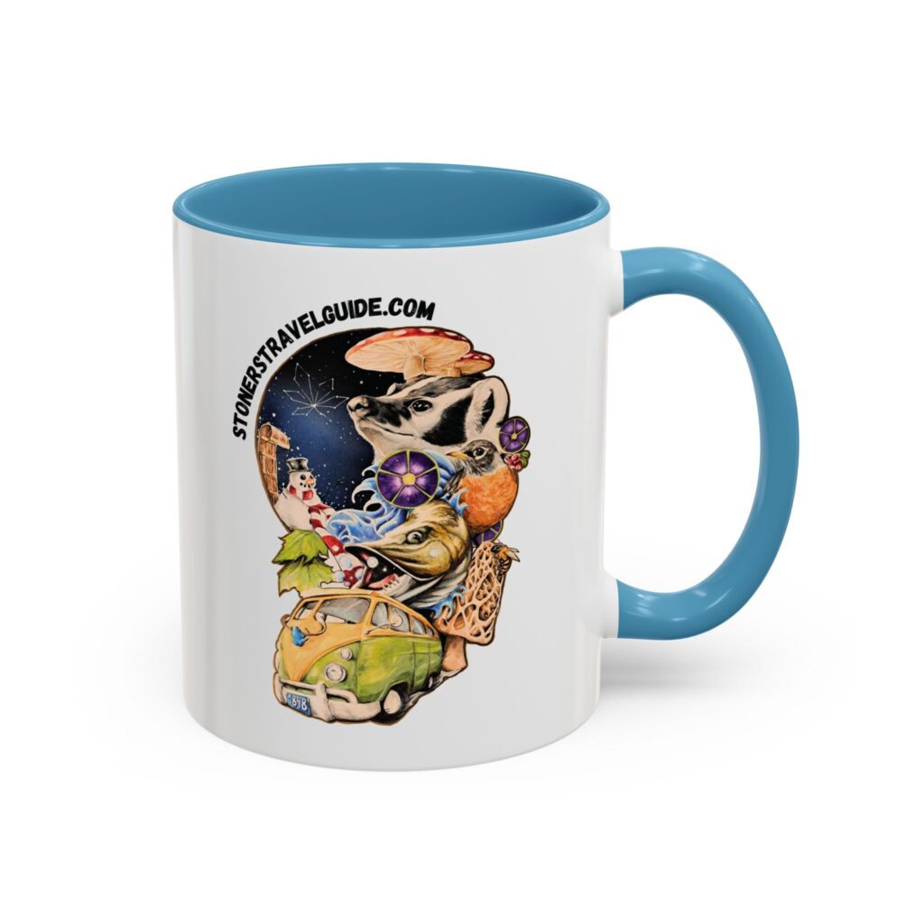 the stoner's travel guide to wisconsin accent coffee mug (11, 15oz)