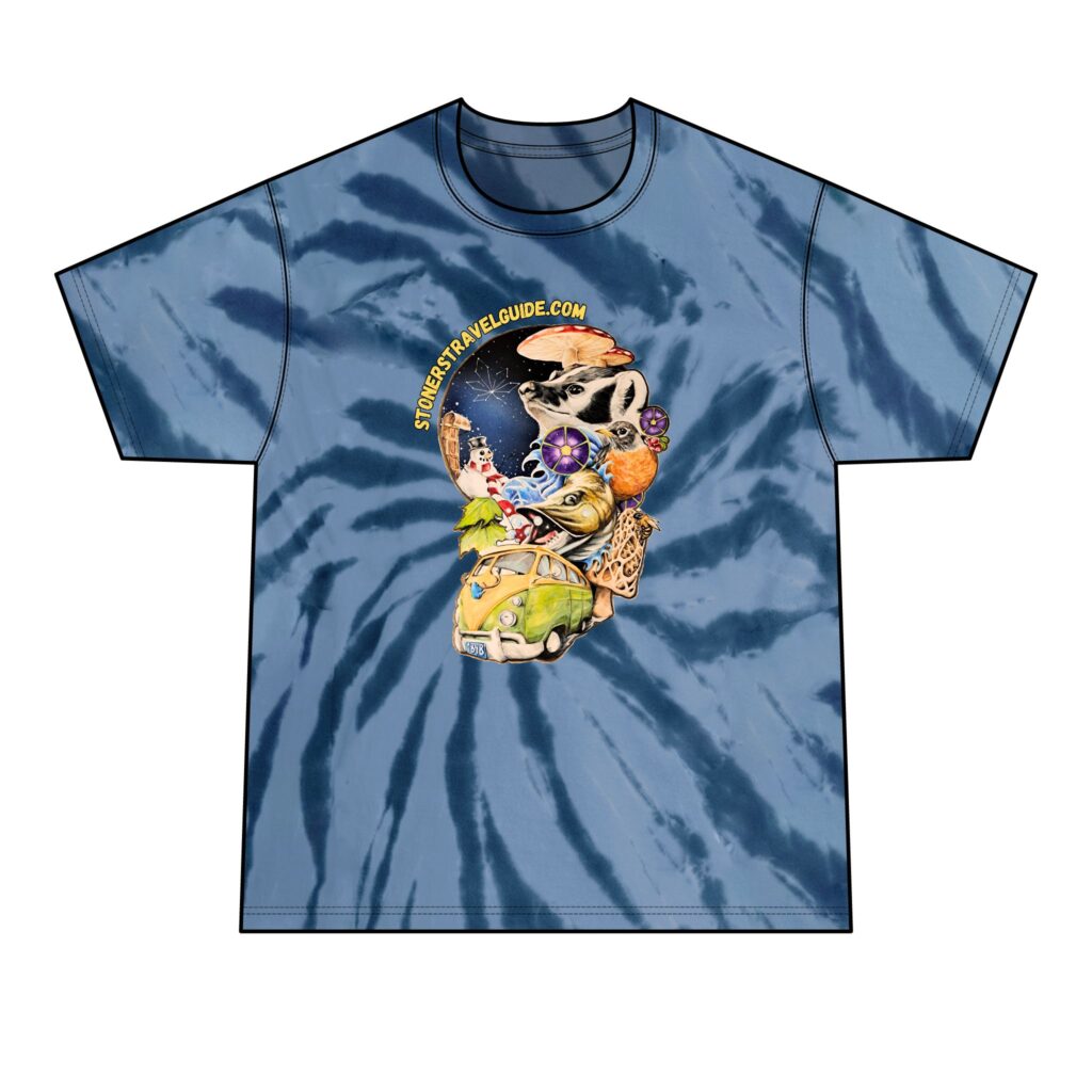 the stoners' travel guide to wisconsin men's tie dye tee dark colors