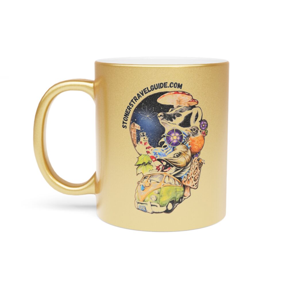 the stoner's travel guide to wisconsin metallic mug (silvergold)