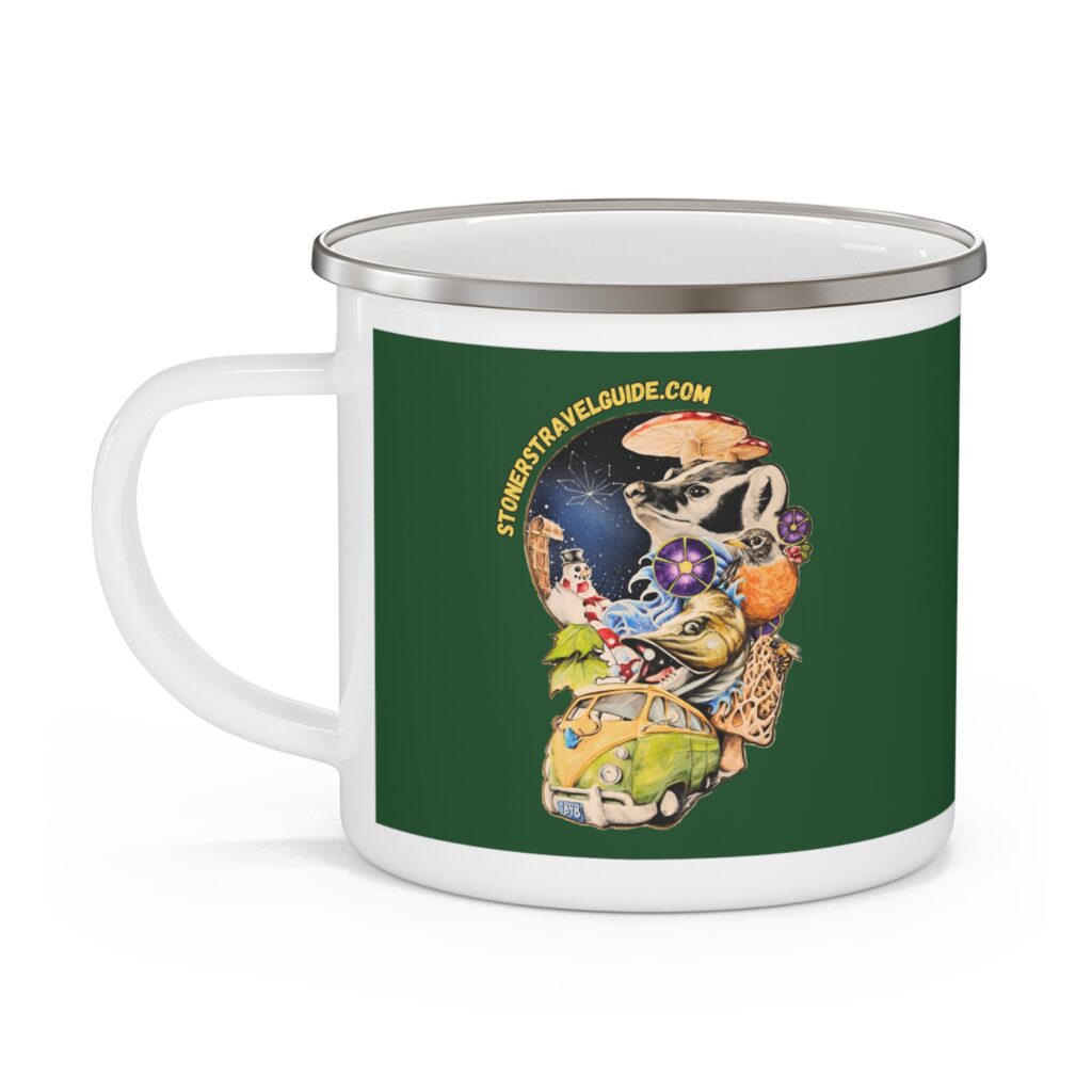 the stoner's travel guide to wisconsin enamel camping mug