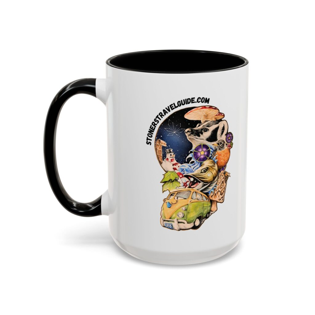 the stoner's travel guide to wisconsin accent coffee mug (11, 15oz)