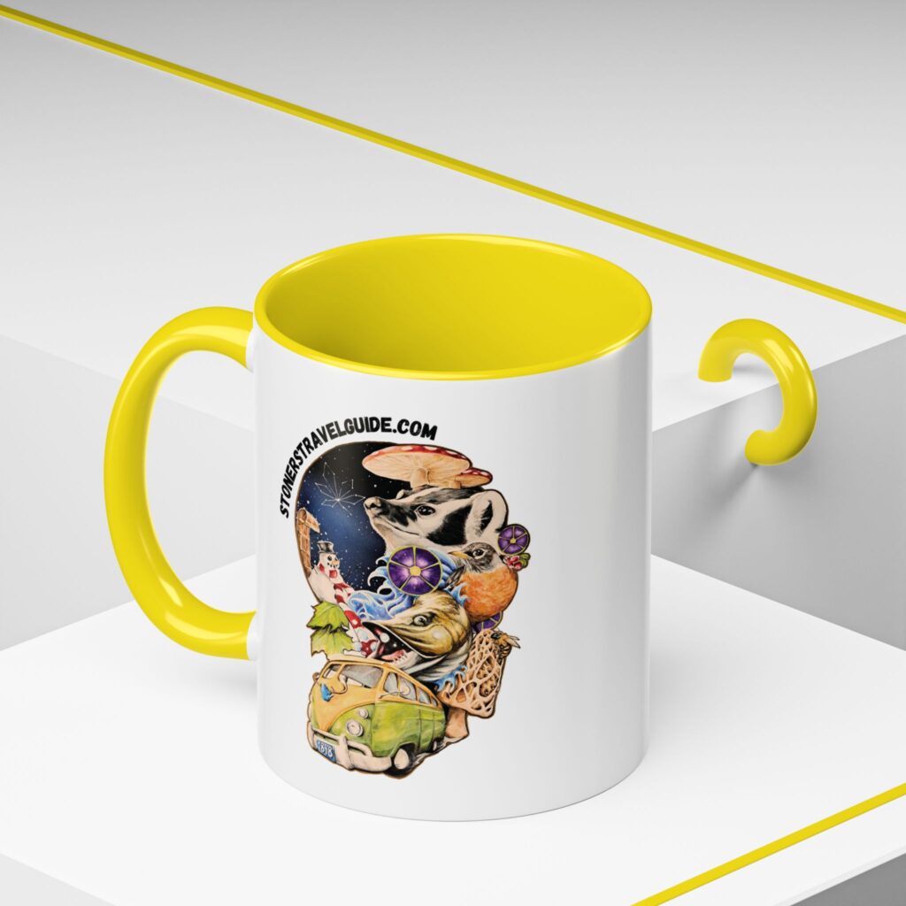 the stoner's travel guide to wisconsin accent coffee mug (11, 15oz)