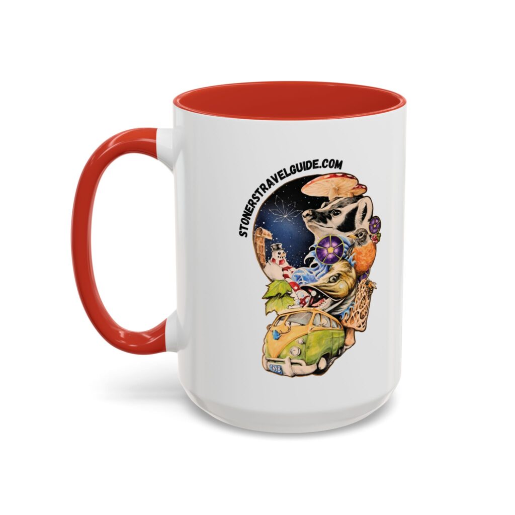 the stoner's travel guide to wisconsin accent coffee mug (11, 15oz)
